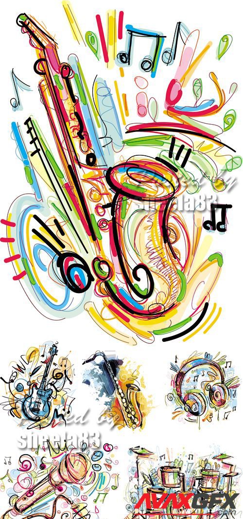 Sketch Style Musical Instruments Vector
