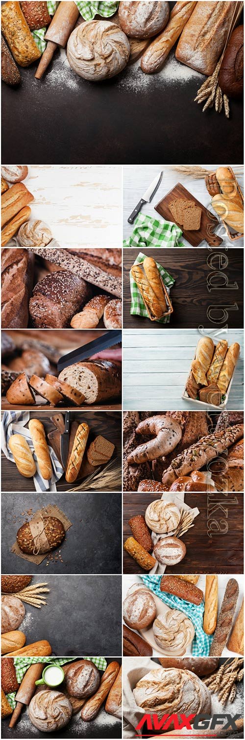 Bread and rolls, baked goods stock photo set