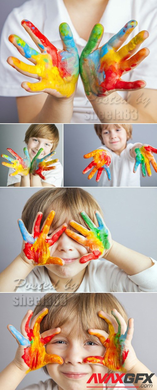 Stock Photo - Child Painted Hands