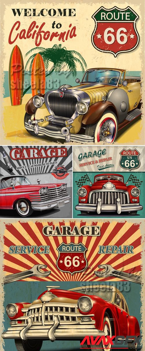 Retro Car Posters Vector