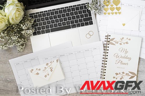 Top view wedding planner with mock-up