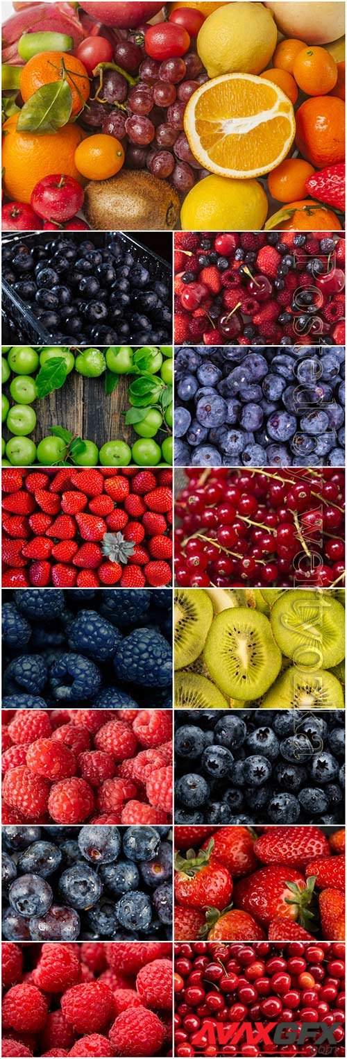 Fresh fruits and berries stock photo set