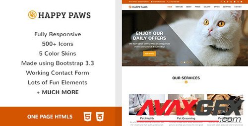 ThemeForest - Happy Paws v1.0 - Pet Responsive One Page HTML (Update: 24 March 20) - 12904571