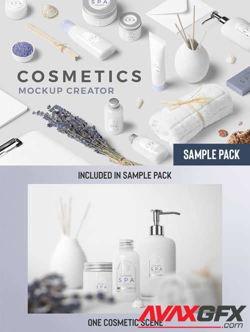 Cosmetic Scene PSD Template - Dispenser, Bottle & Jar Mockups