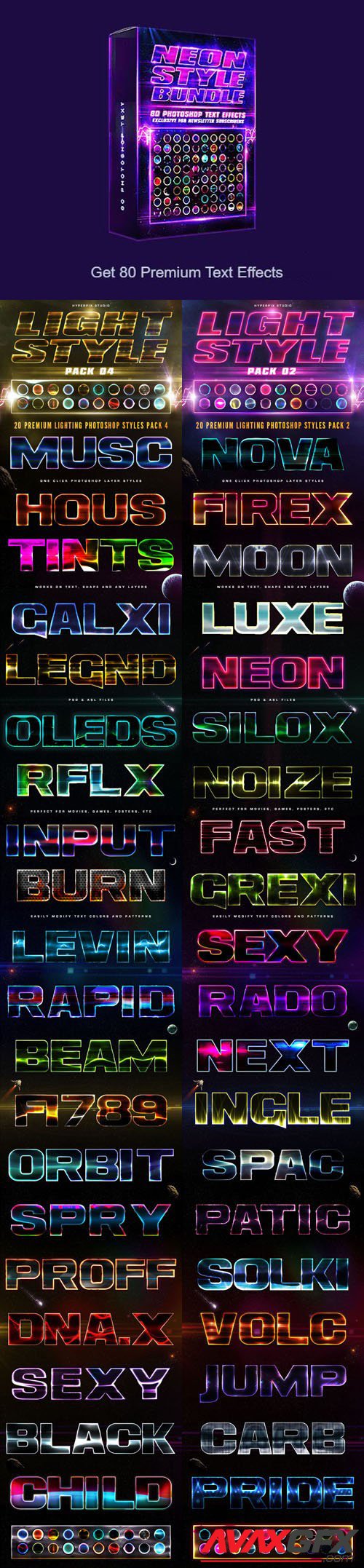 Neon Style Bundle - 80 Premium Text Effects for Photoshop