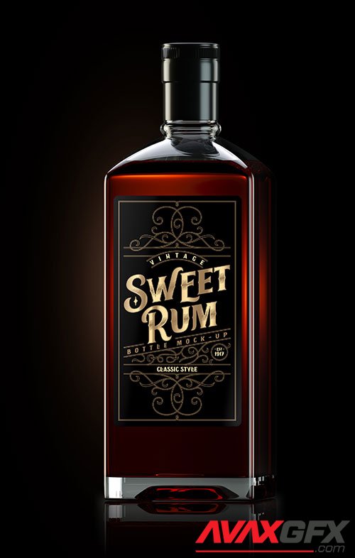 Square dark rum bottle mockup with label 2