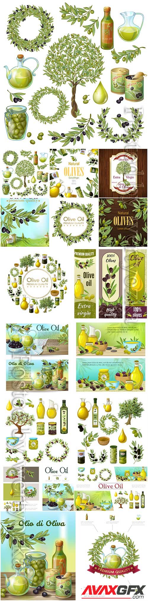 Olive organic elements vector set