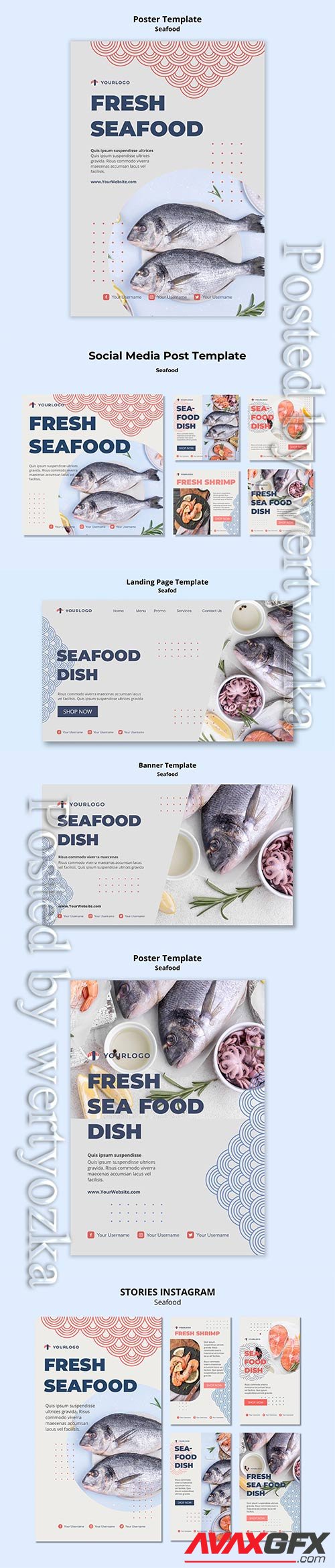 Seafood concept social media post template