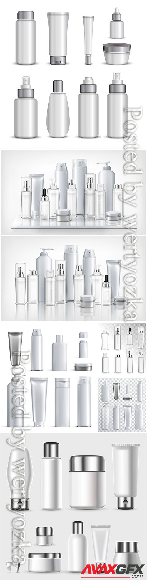Set of cosmetics plastic bottles