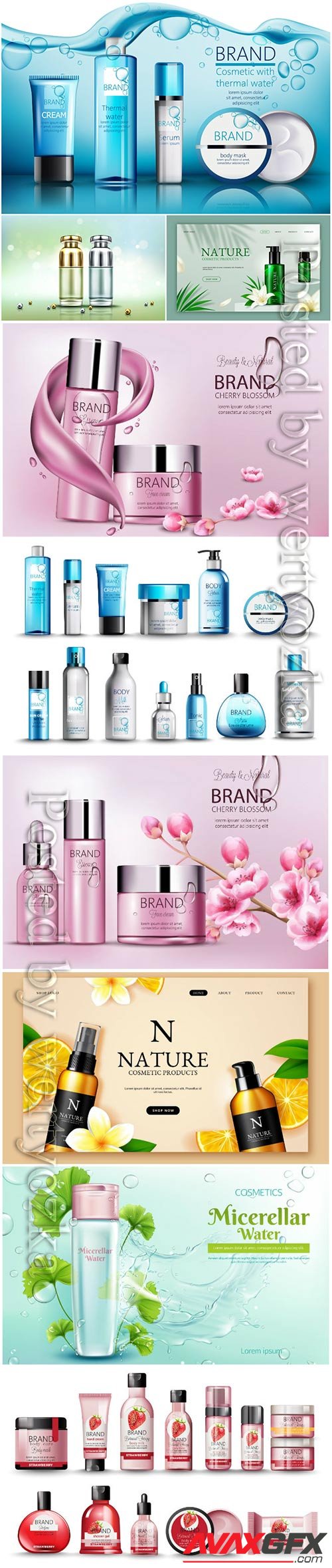 Realistic cosmetic products advertising vector template