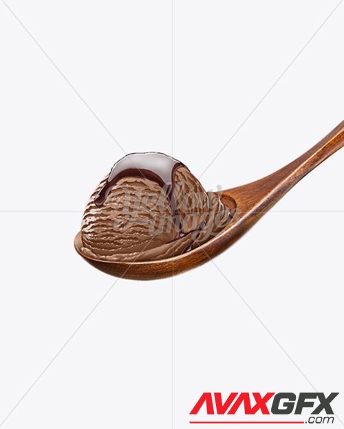 Wooden Spoon With Chocolate Ice Cream and Chocolate Syrup 10173