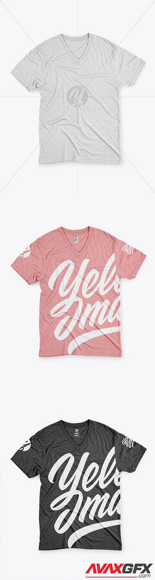Melange T-Shirt with V-Neck Mockup 60958