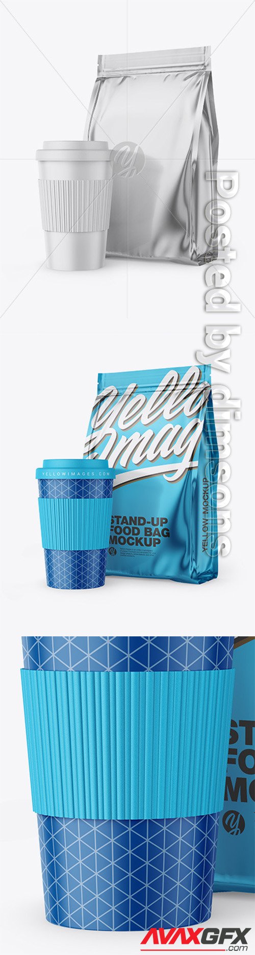 Metallic Stand-Up Bag with Coffee Cup Mockup 65091