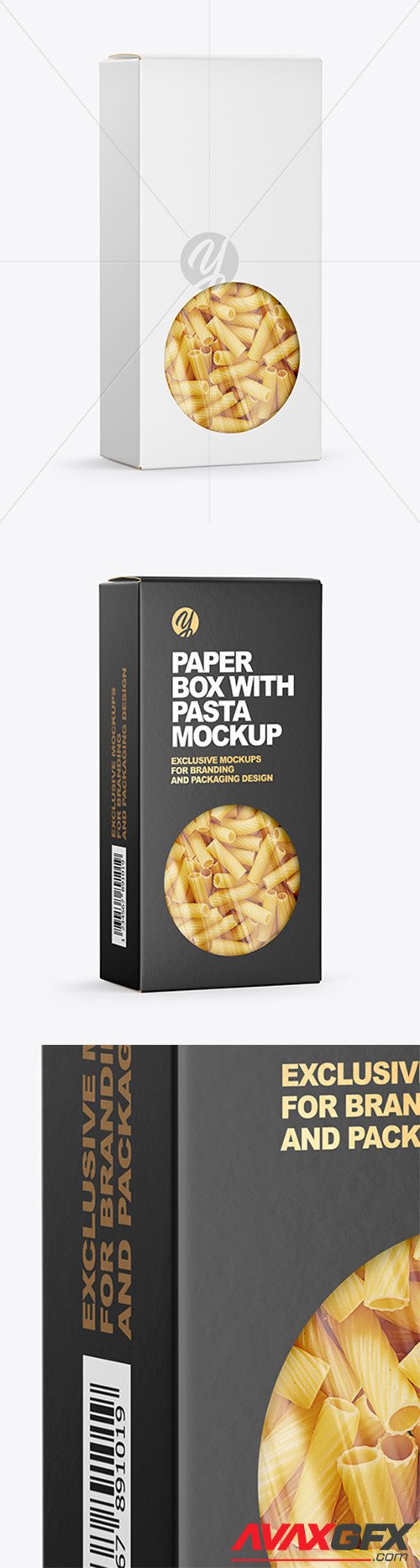 Paper Box with Tortiglioni Pasta Mockup 65189