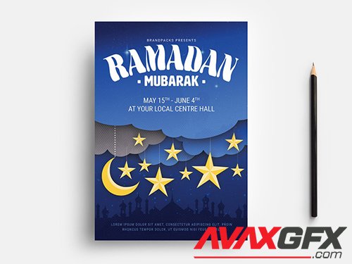 Ramadan Flyer Layout with Starry Sky and Mosque Illustrations 326497193