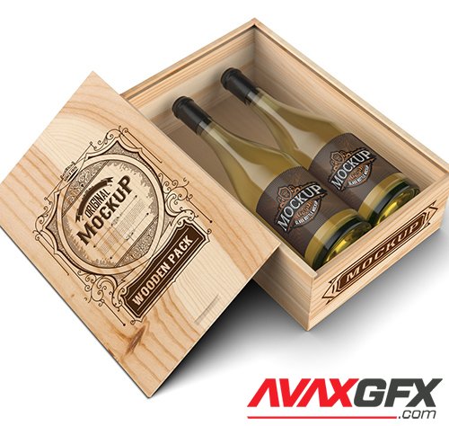 Wooden Box with White Wine Bottles 328596748