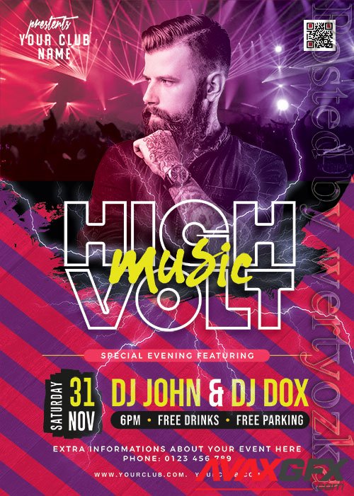 High Voltage Music Party Flyer PSD Template