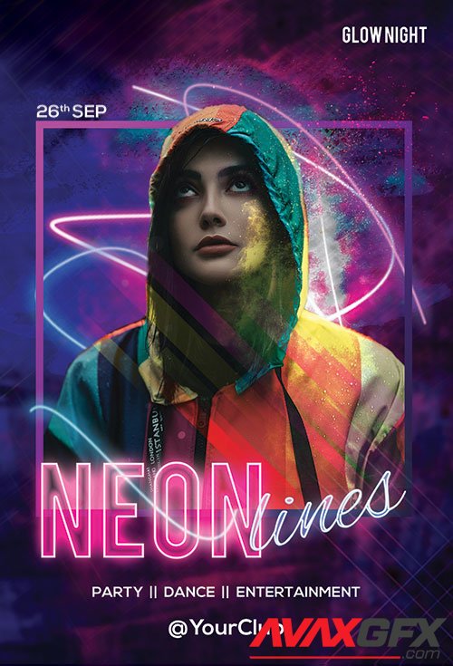 Neon Lines psd flyer template