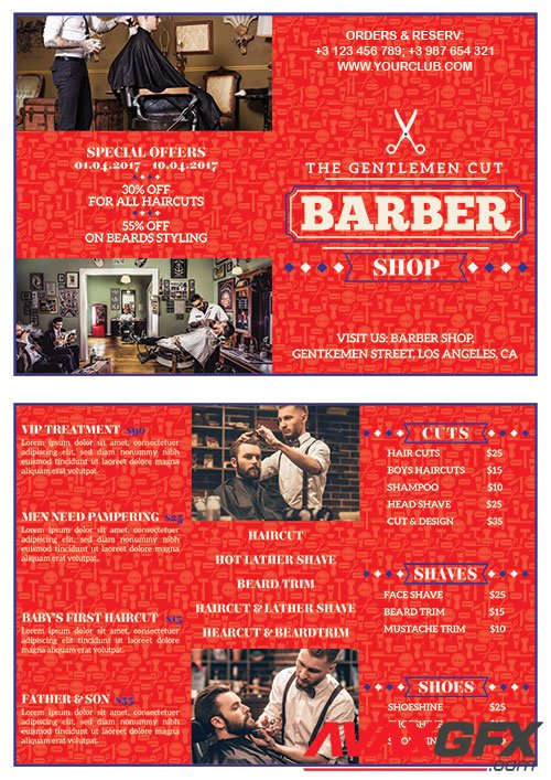 Barber shop bifold flyer psd template
