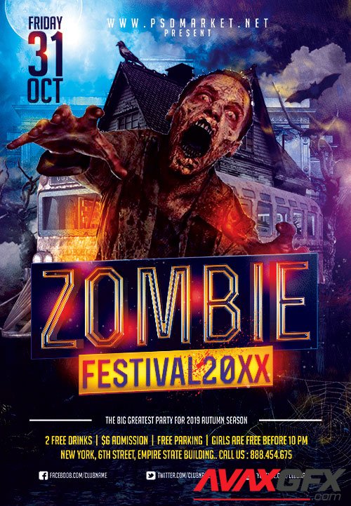 Zombie festival flyer psd
