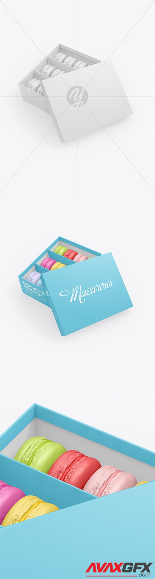 Opened Paper Box With Macarons Mockup 65626