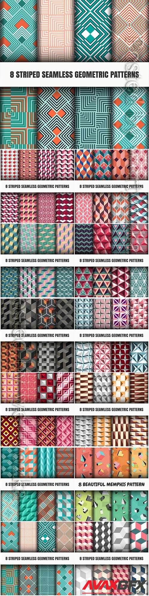 Set of striped seamless geometric patterns