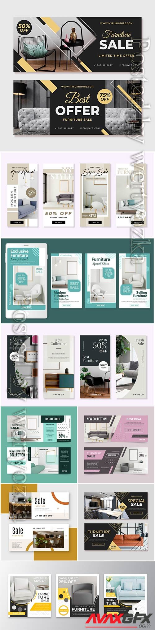 Furniture sale banners with discount