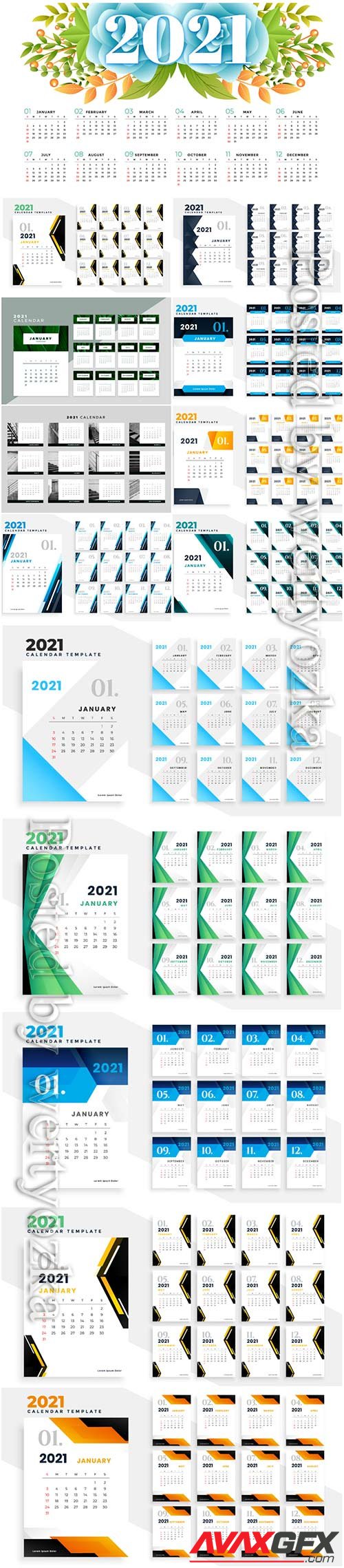 2021 calendar vector set templates