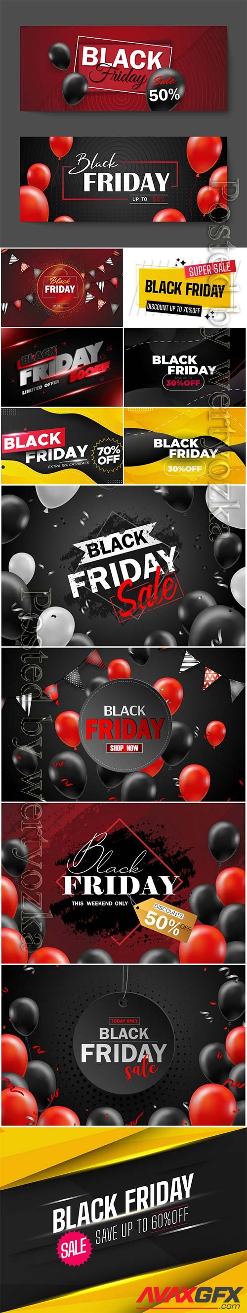 Black friday sale poster with black balloons, friday promotion