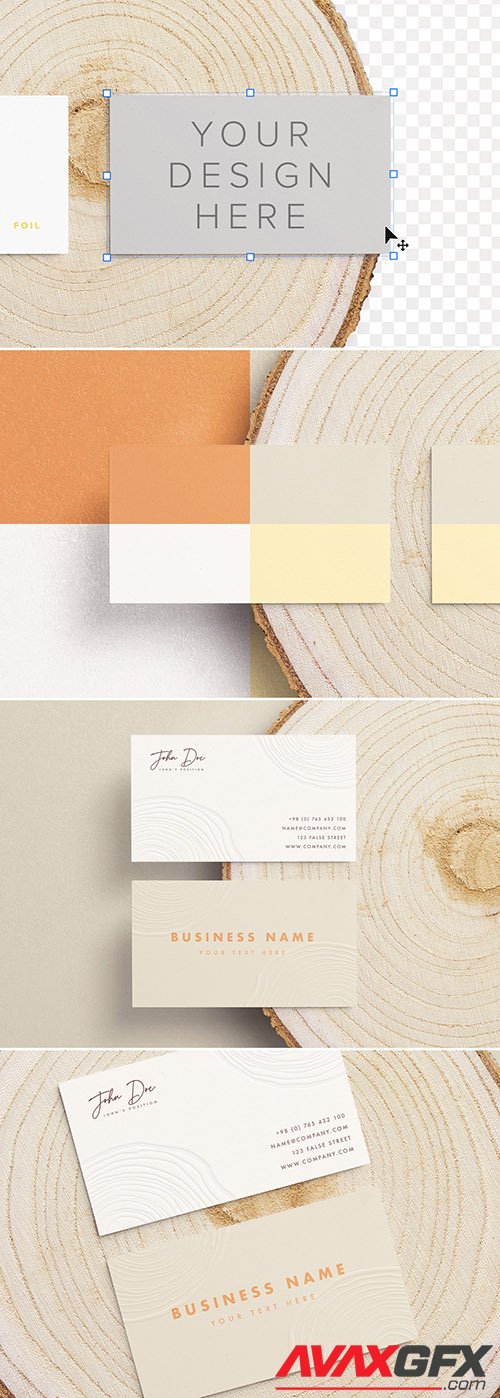 Business Cards on a Wooden Cut Mockup 329631568