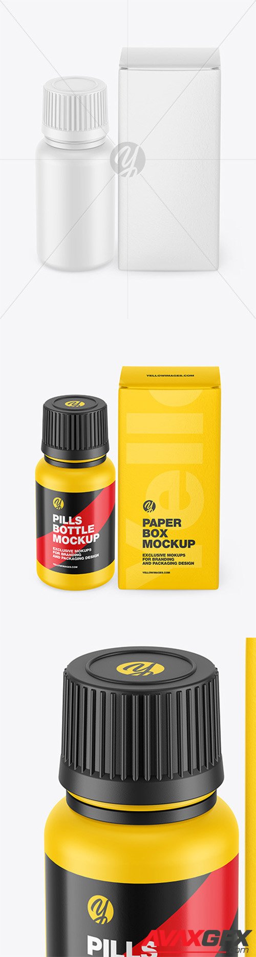 Matte Pills Bottle W/ Paper Box Mockup 66398