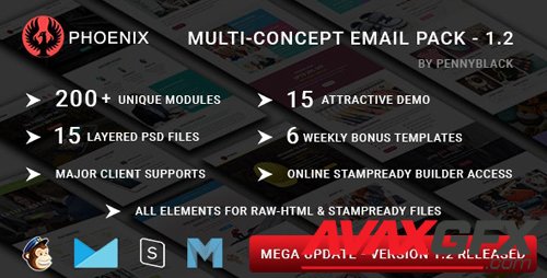 ThemeForest - PHOENIX v1.2 - Multi-Concept Responsive Email Pack with Online StampReady & Mailchimp Builders - 19655041