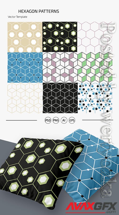 HEXAGON PATTERN SET TEMPLATE IN PSD + AI, EPS