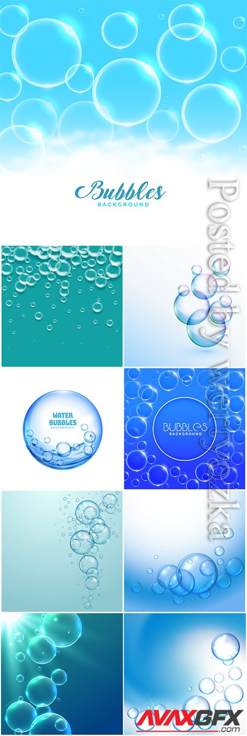 Water or soap bubbles floating vector background