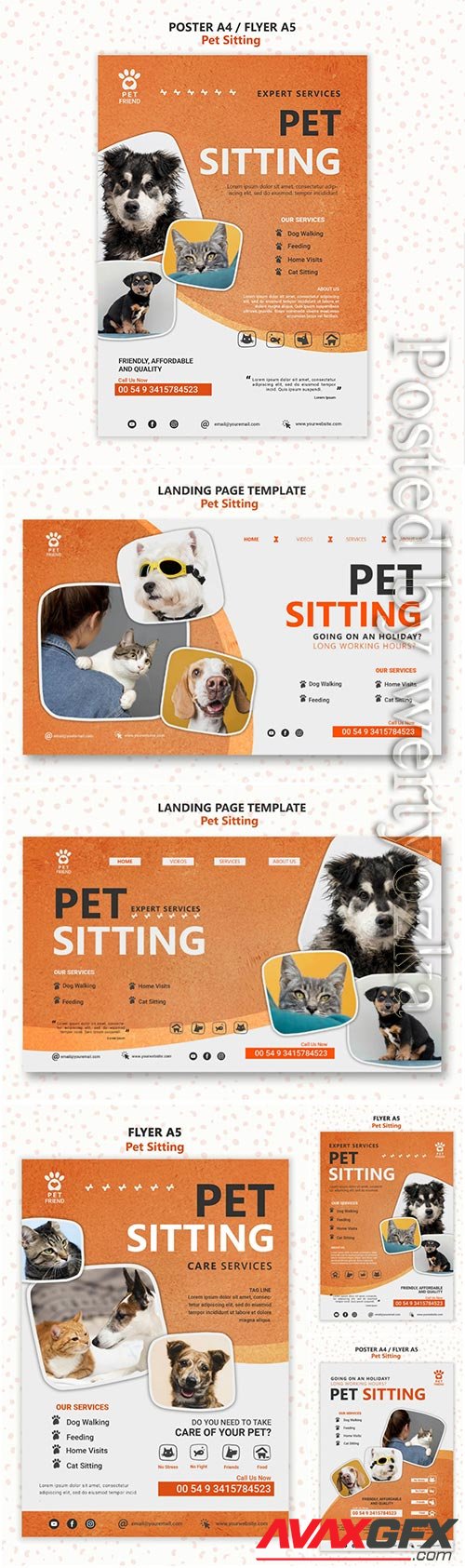 Pet sitting concept flyer template psd