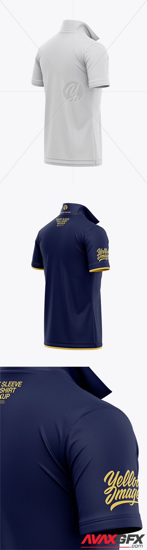 Italian / Raised Collar Short Sleeve Polo Shirt - Back Half Side View 55575