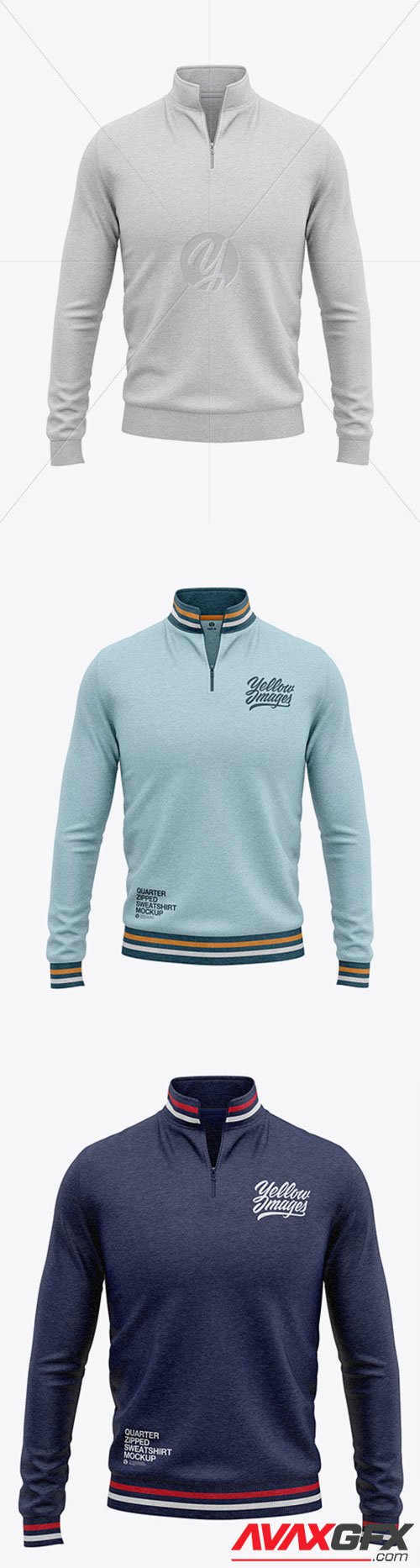 Men's Heather Quarter Zip Sweatshirt Mockup - Front View 54417