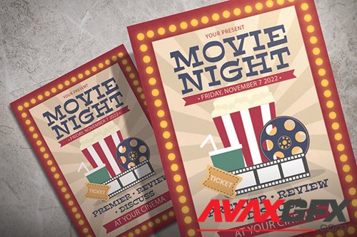 Movie Night Premier - Illustration Flyer Template