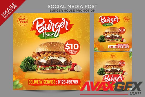 Burger house square design social media post