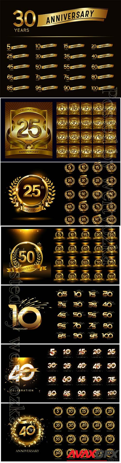 Luxury gold and anniversary number set logo