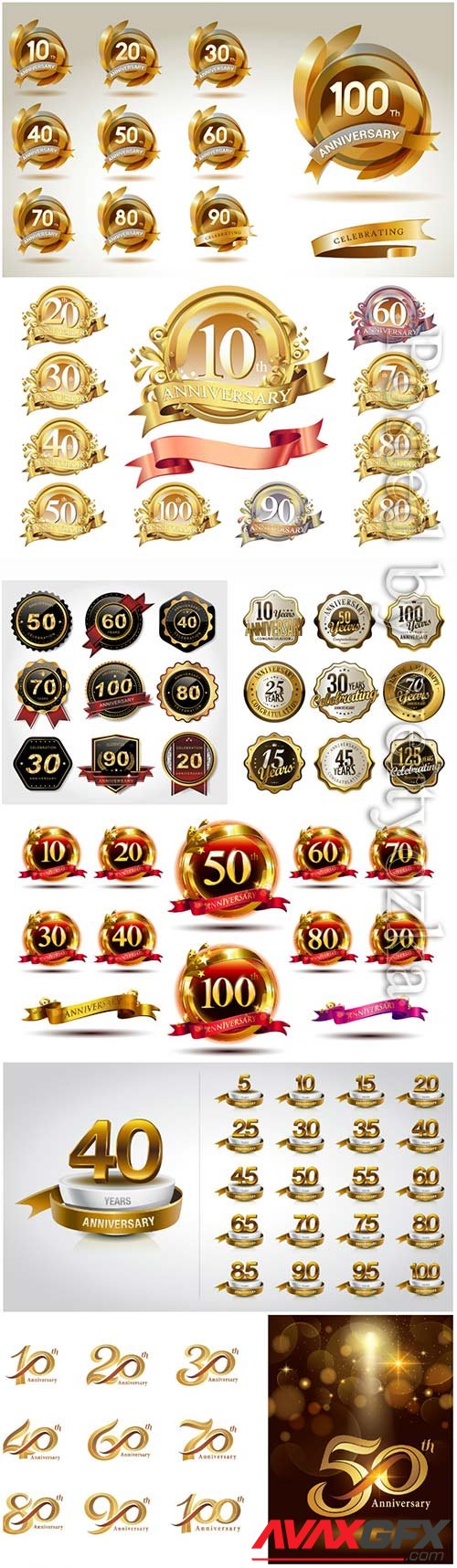 Set of golden anniversary logo celebration, labels collection