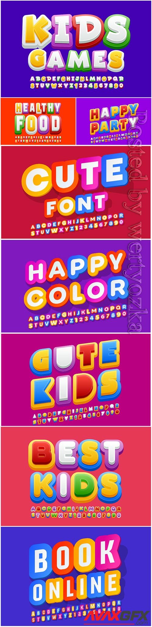 Colorful font for children, creative alphabet letters and numbers