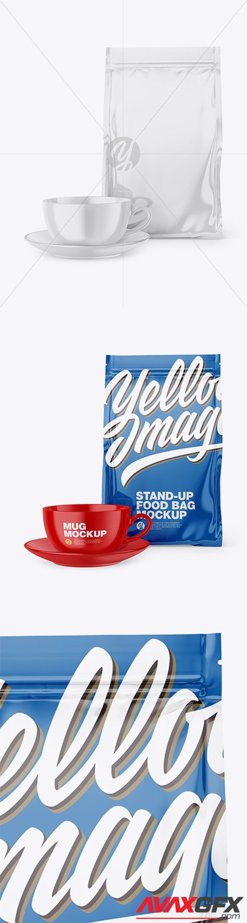 Glossy Stand-Up Bag with Coffee Mug Mockup 66632