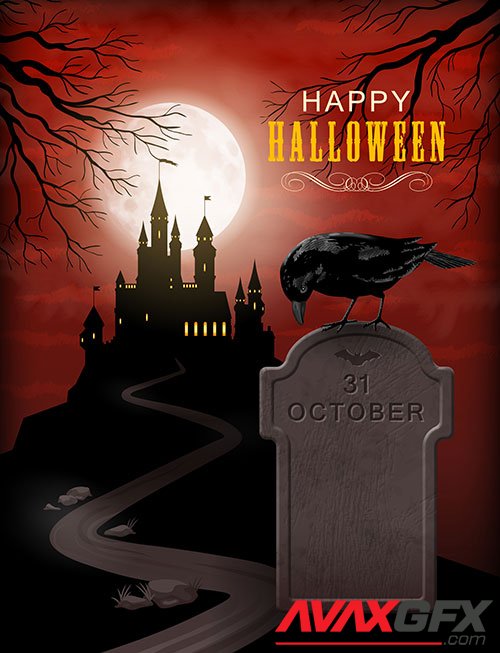 Halloween party poster with castle silhouette