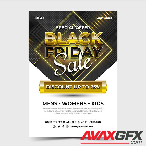 Realistic golden black friday sale poster template