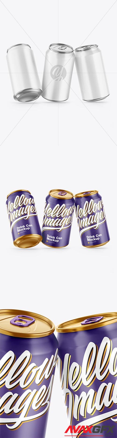 Three Metallic Drink Cans w/ Glossy Finish Mockup 68251