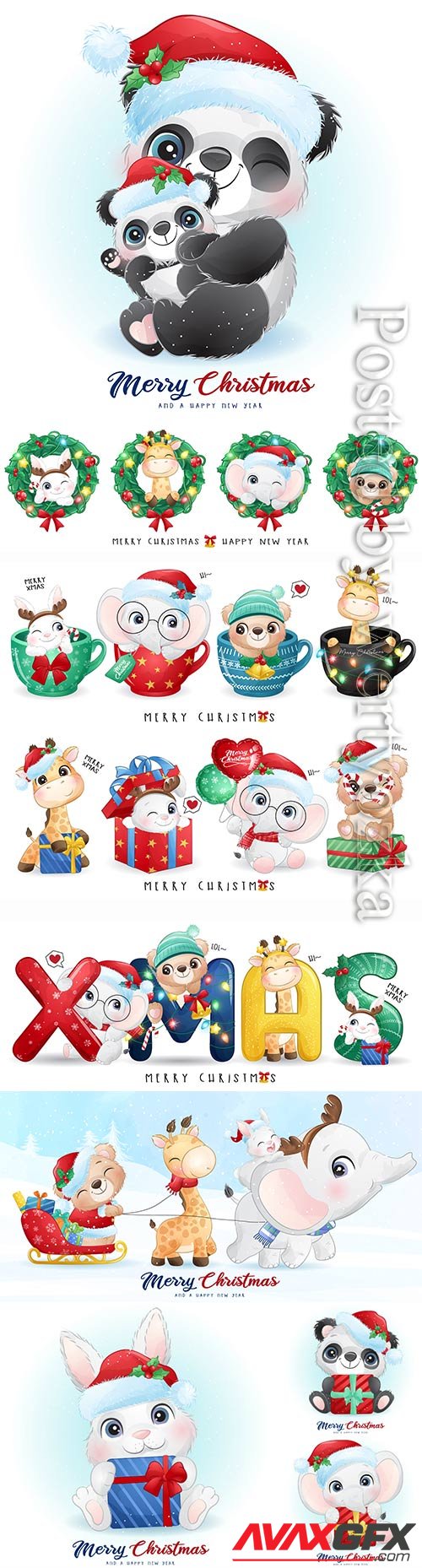 Vector christmas cut animals