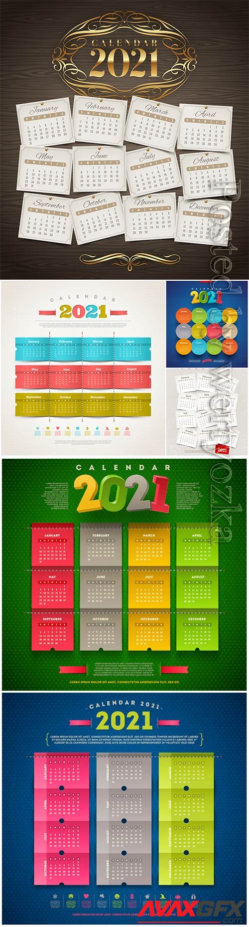 Calendar for 2021 year template vector design