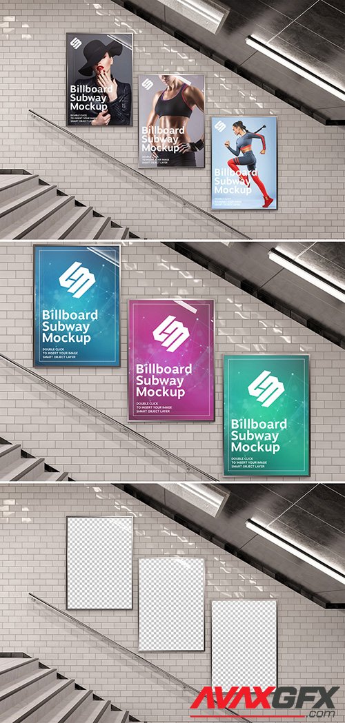 Billboards on Underground Stairs Wall Mockup 333526375