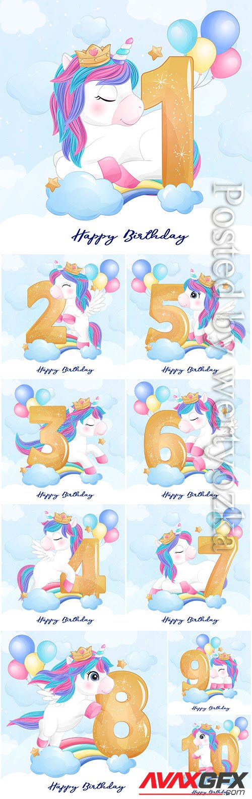 Cute doodle unicorn with numbering illustration